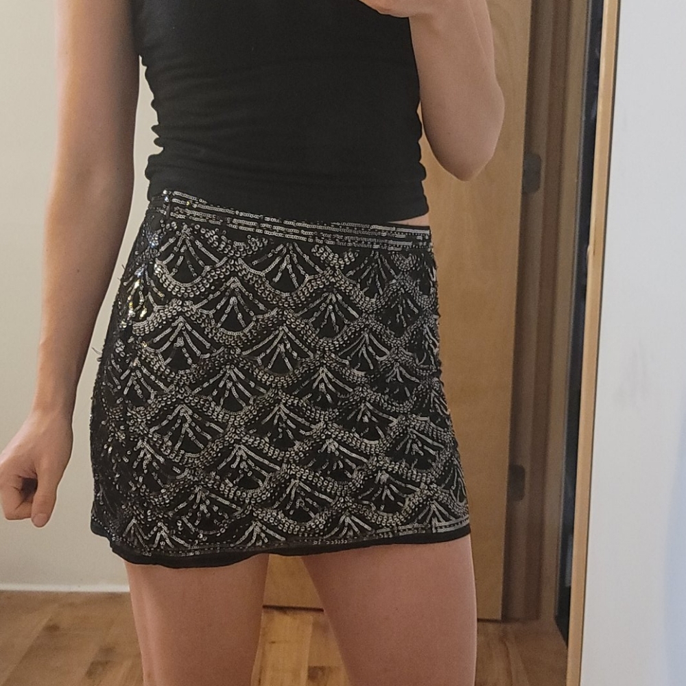 Forever 21 Silver Sequin and black skirt
